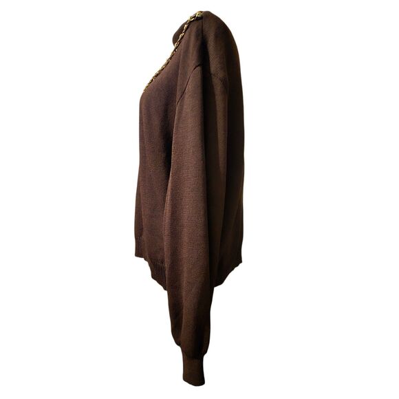 St John By Marie Gray Wool Leather Santana Knit Sweater L Metallic Gold Link - Picture 4 of 7